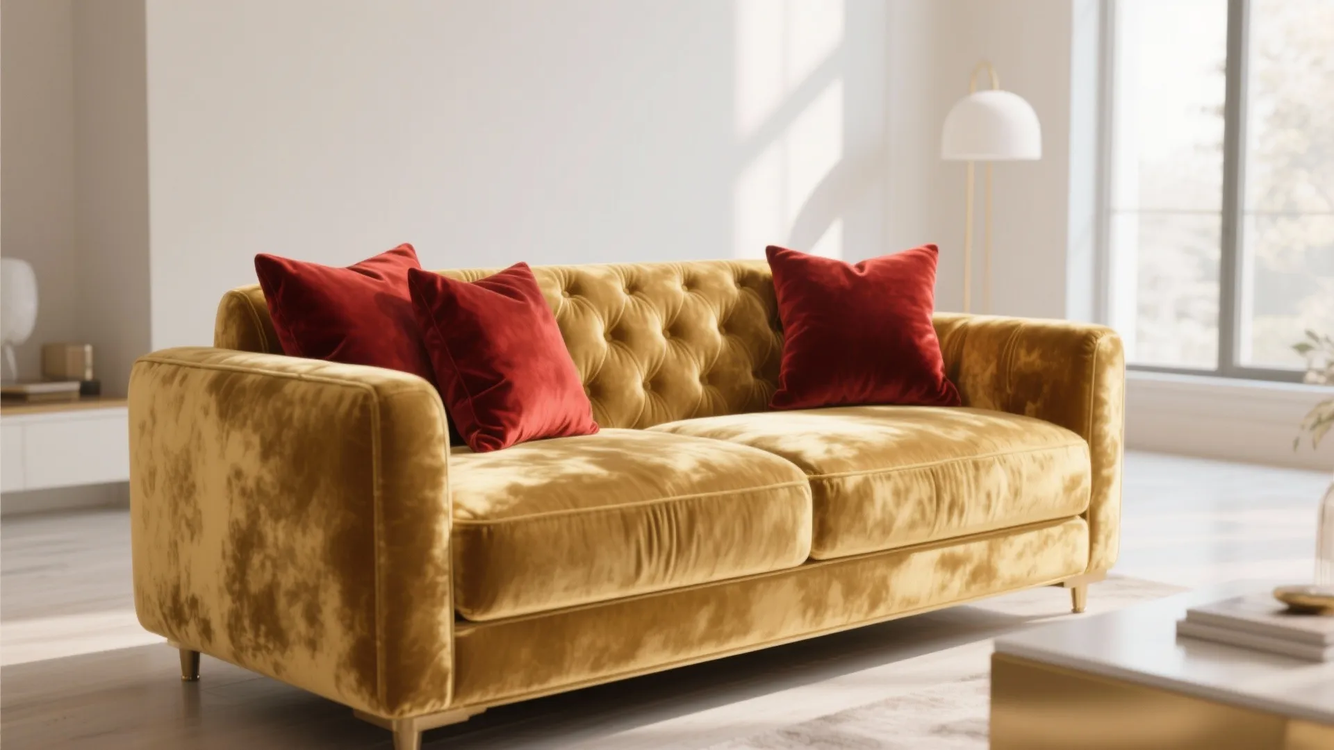 2. Luxurious Velvet Gold Sofa