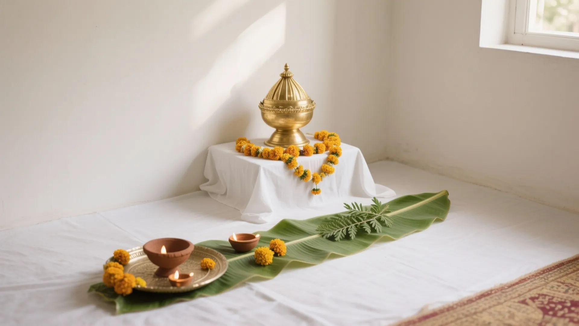 Soft Gold + White Minimal Altar Styling