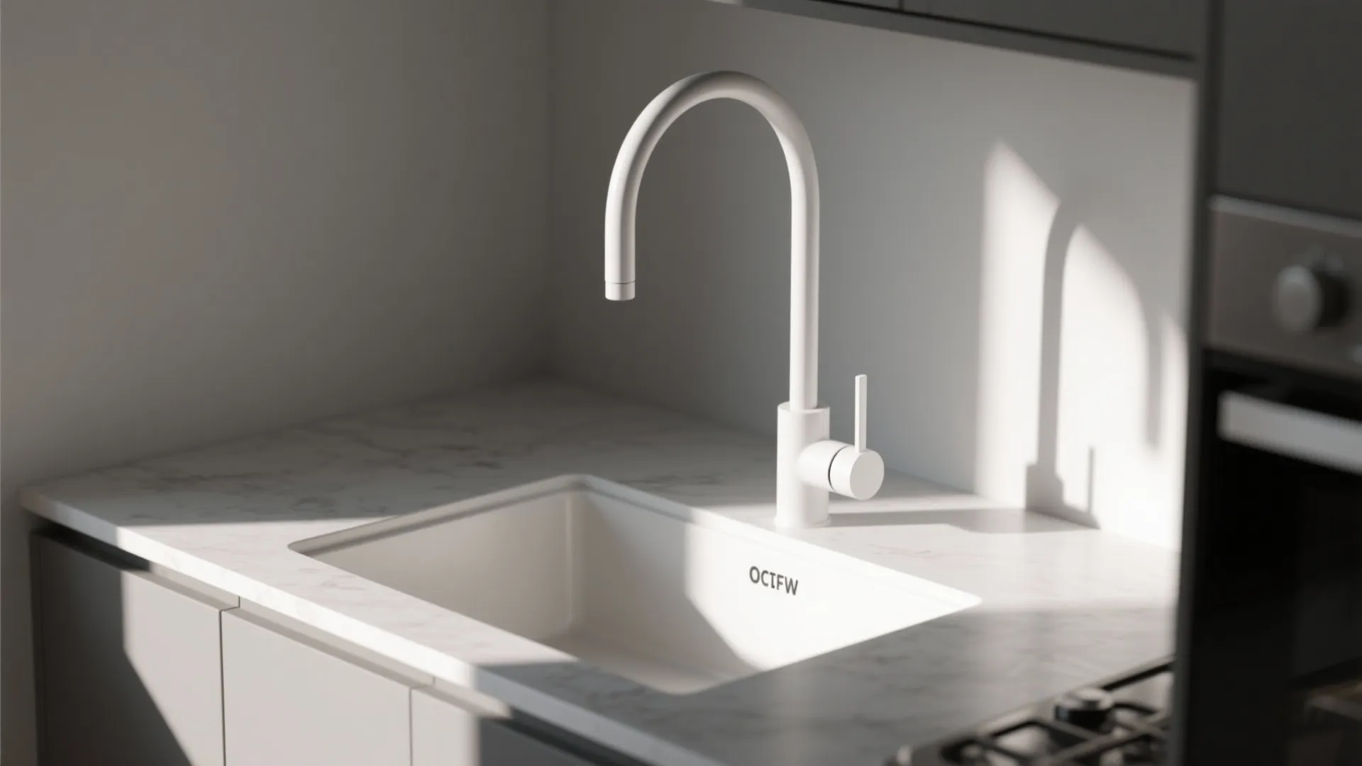 4. Minimalist white gooseneck faucet to maximize height