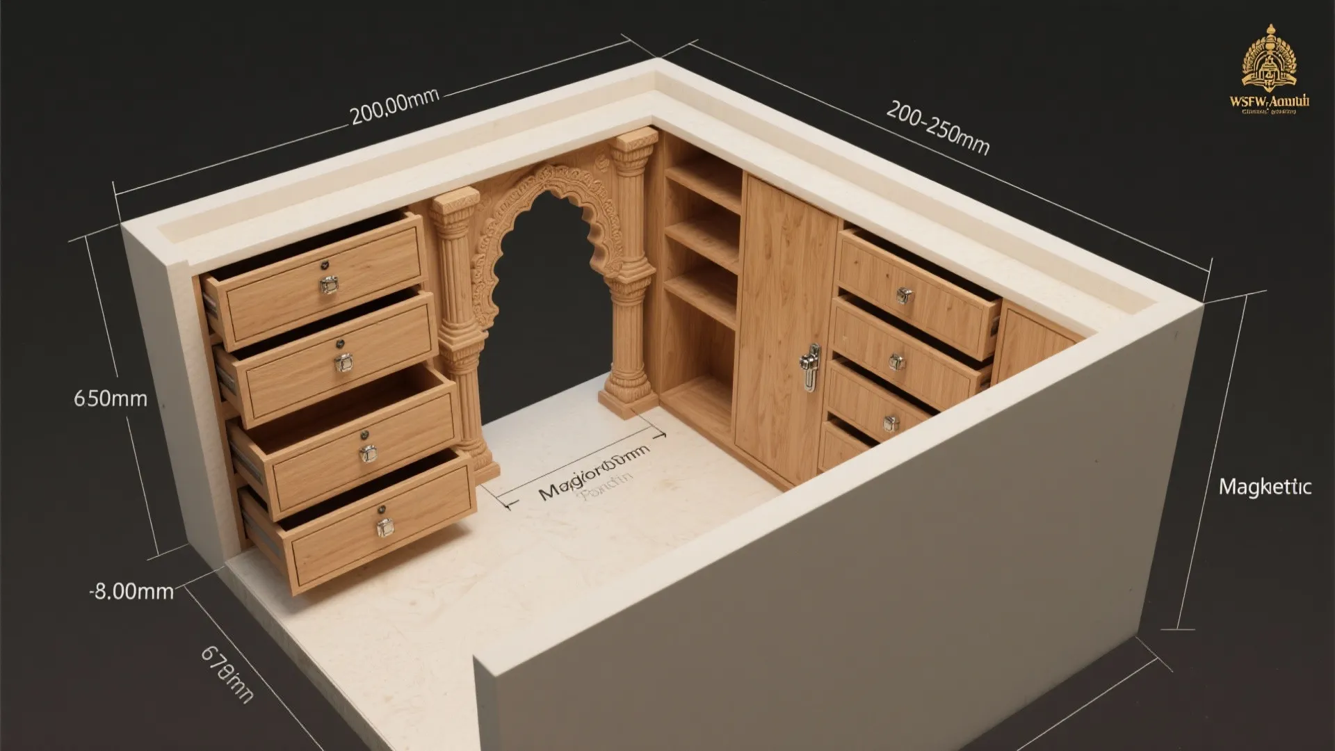 Layered Gopuram with Storage Drawers