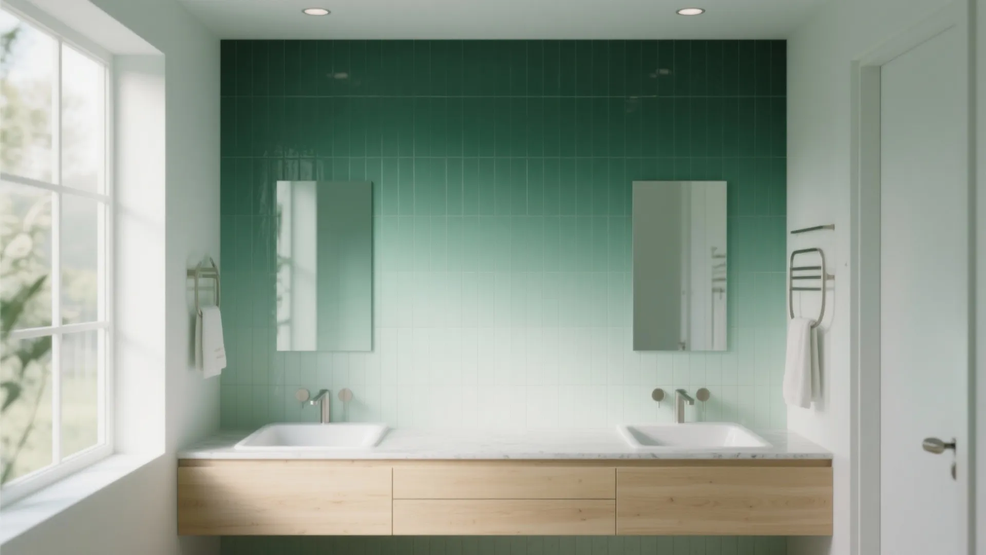 3. Gradient green backsplash for a layered look