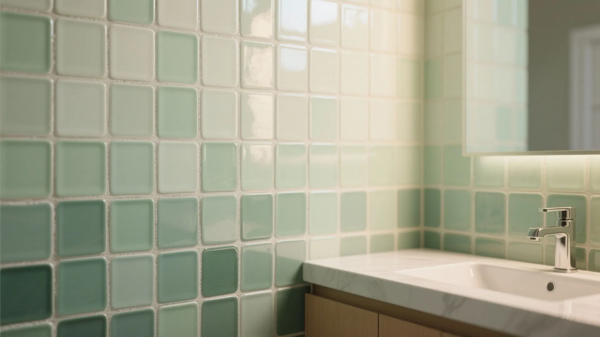 3. Gradient sage mosaic accent wall