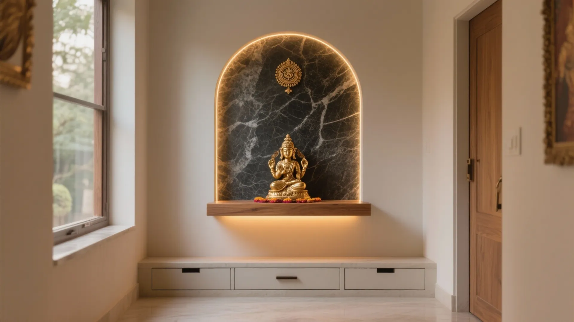 Granite Back Wall with Floating Shelf