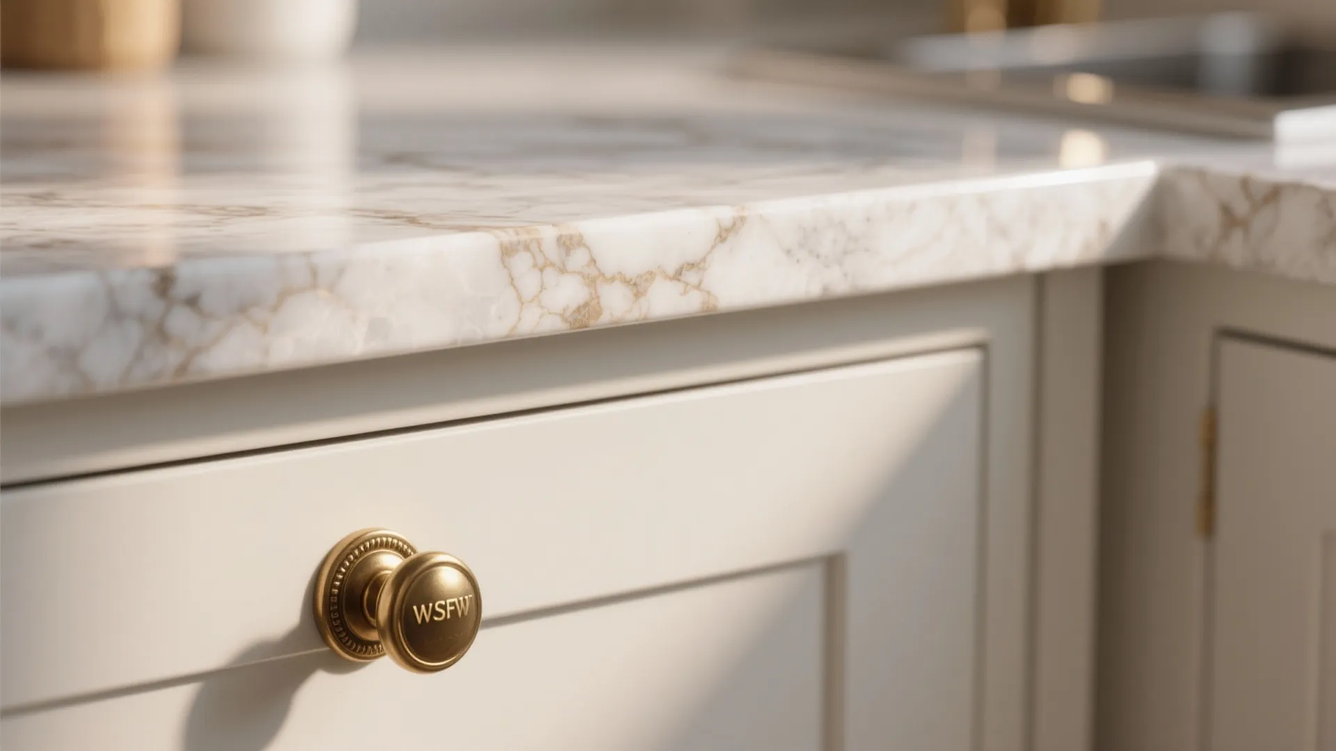 3. Warm accents: brass hardware and warm veining
