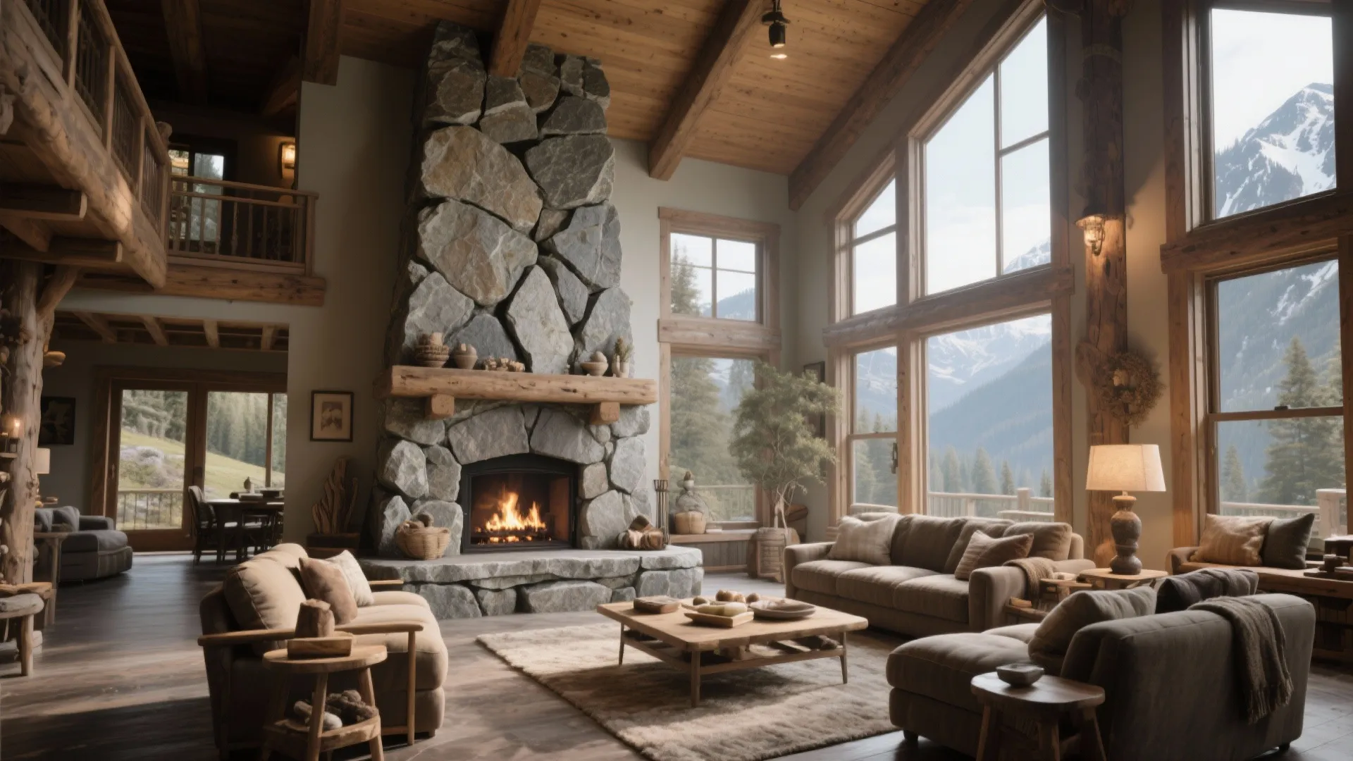 2. Floor-to-Ceiling Stone Fireplace