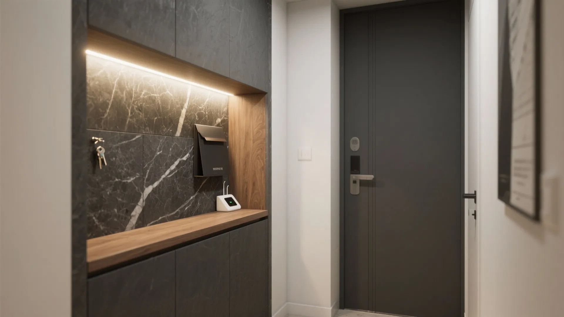 Minimalist Granite Accent Wall with Integrated Storage