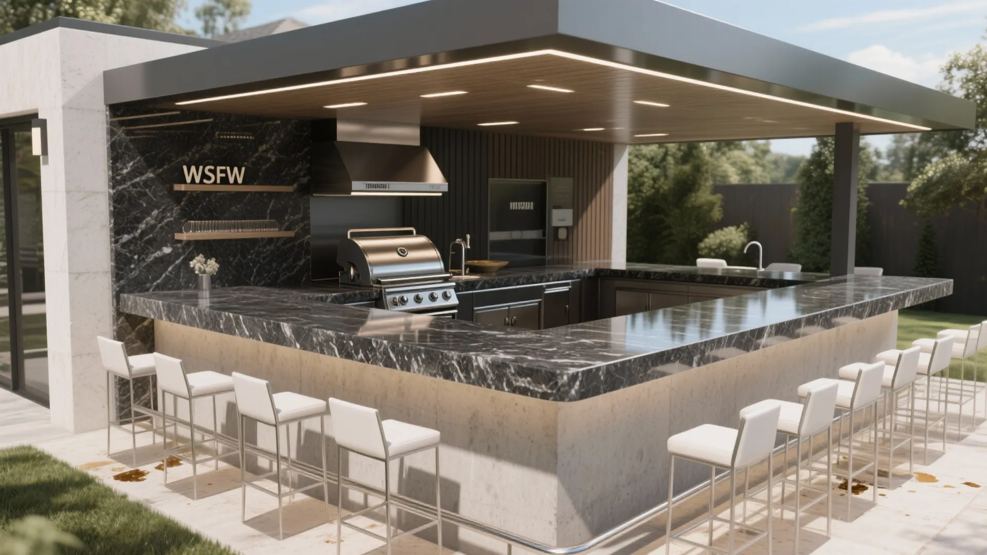 2. Polished Granite Bar for Sleek Durability