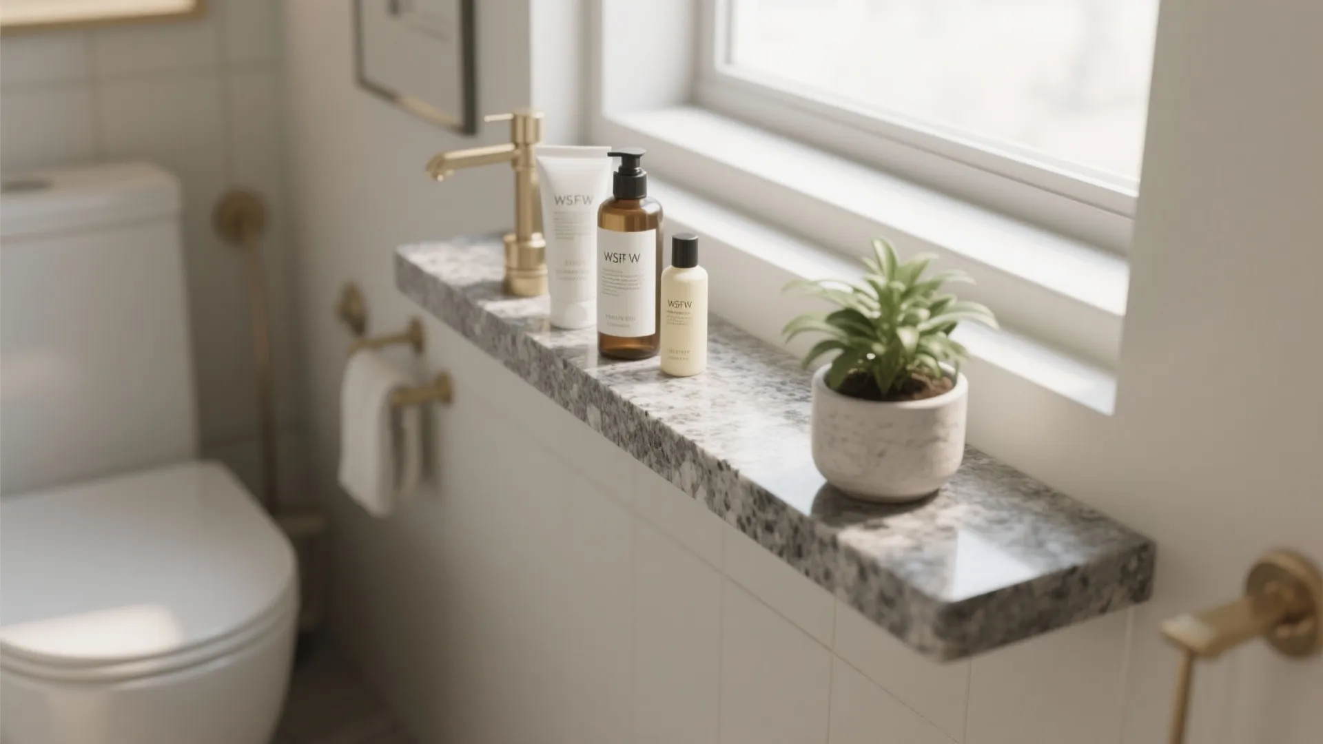 5. Narrow Granite Windowsill Shelf as a Functional Accent