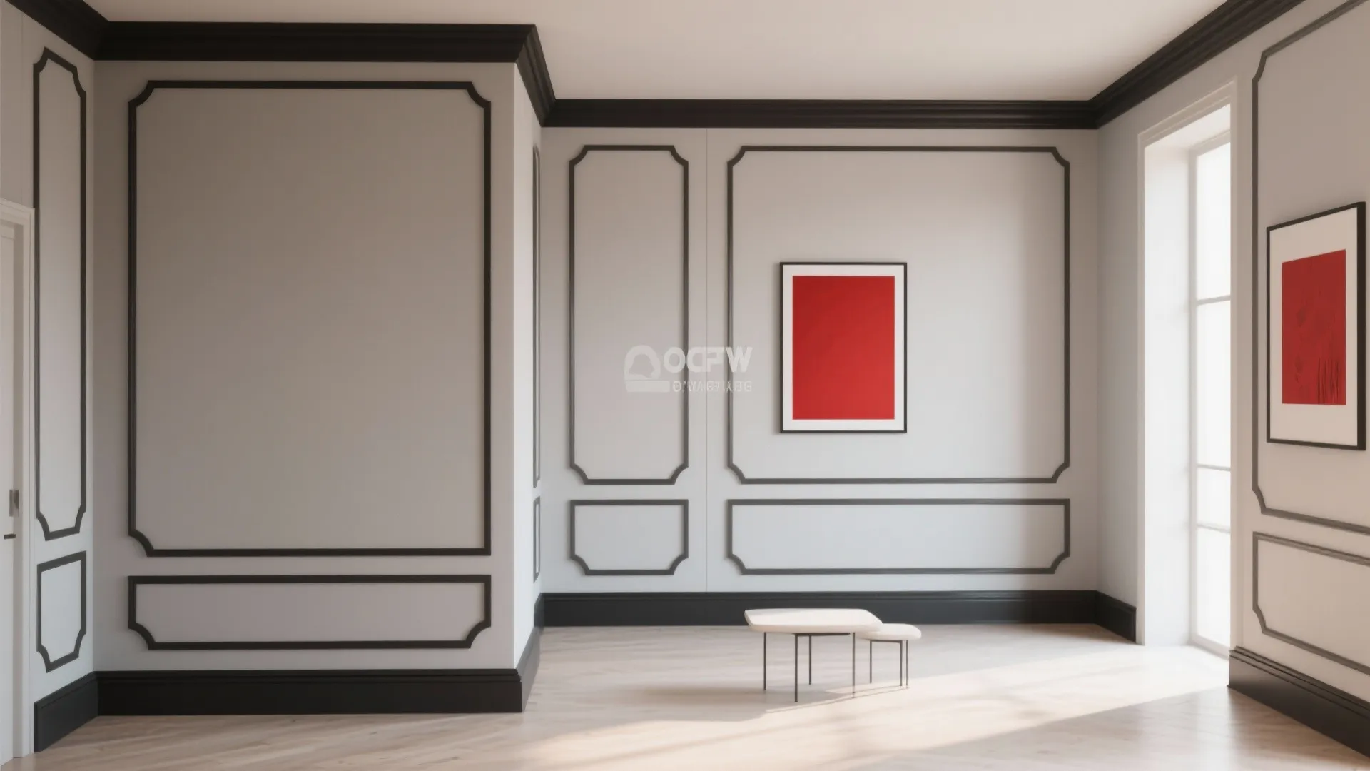 2. Graphic Black Trim with Red Art Pieces