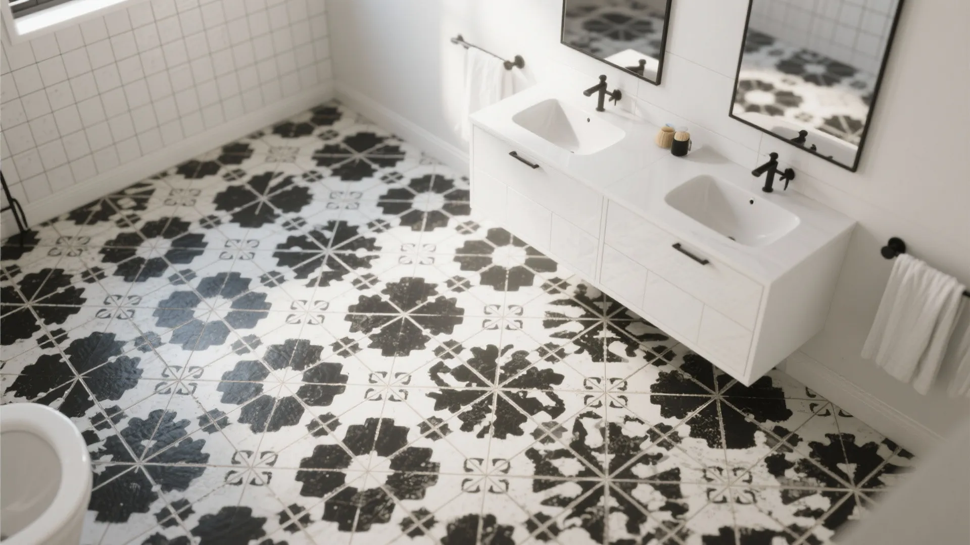 4. Graphic floor tiles with plain walls