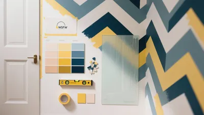 Chevron Wall Design with Blue & Yellow Palette