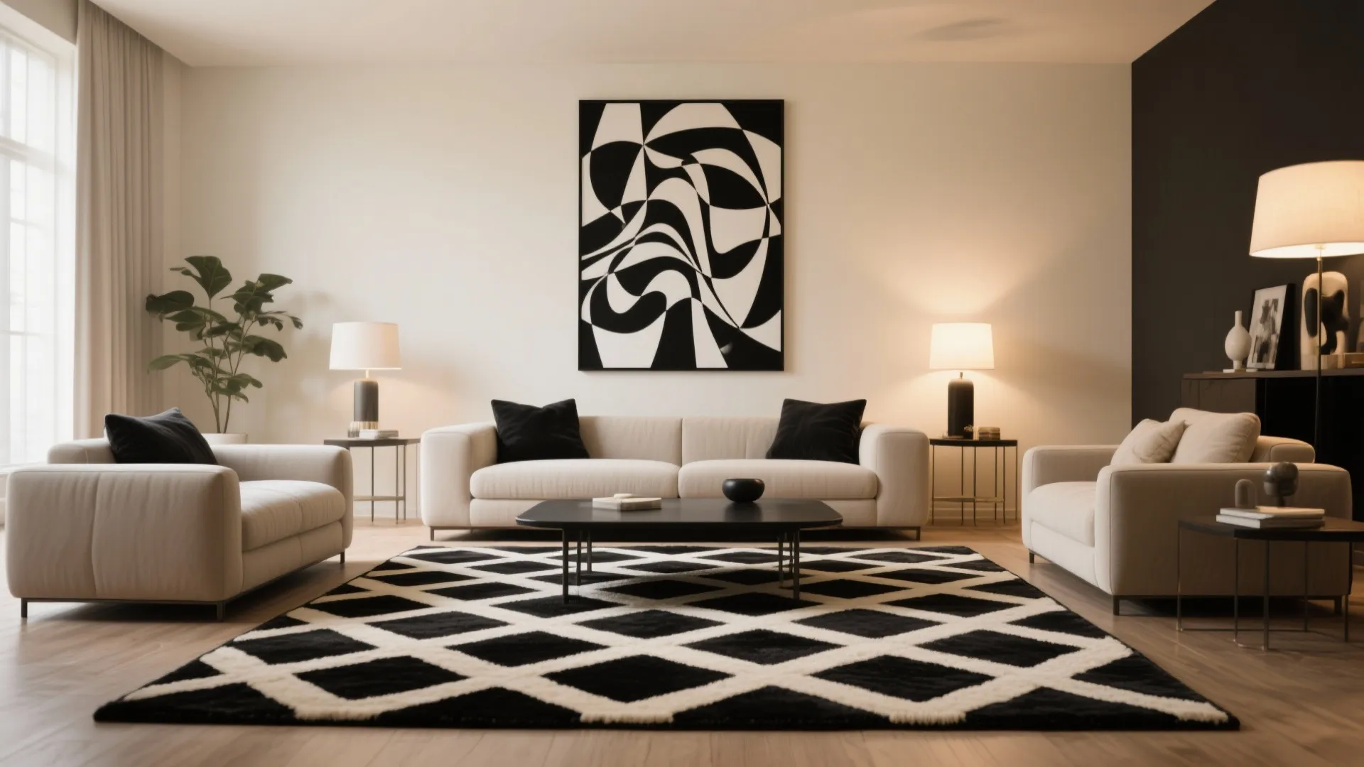 5. Graphic Rugs or Art to Tie the Scheme