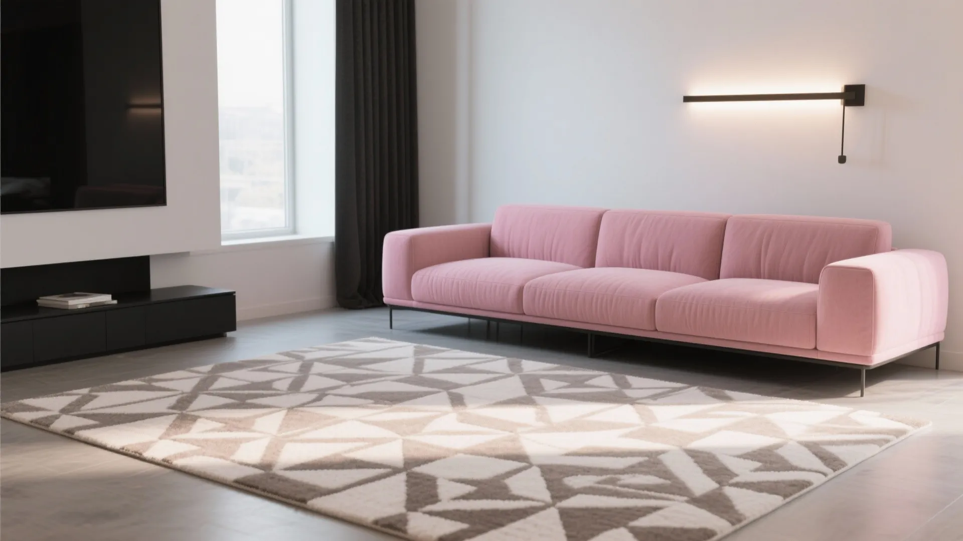 Graphic Balance: Geometric Rug and Linear Lighting