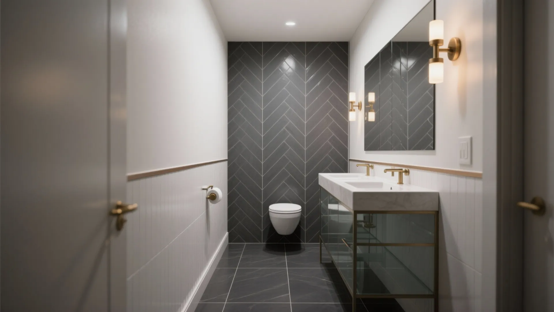 Herringbone Drama with Elongated Graphite Subway Tiles