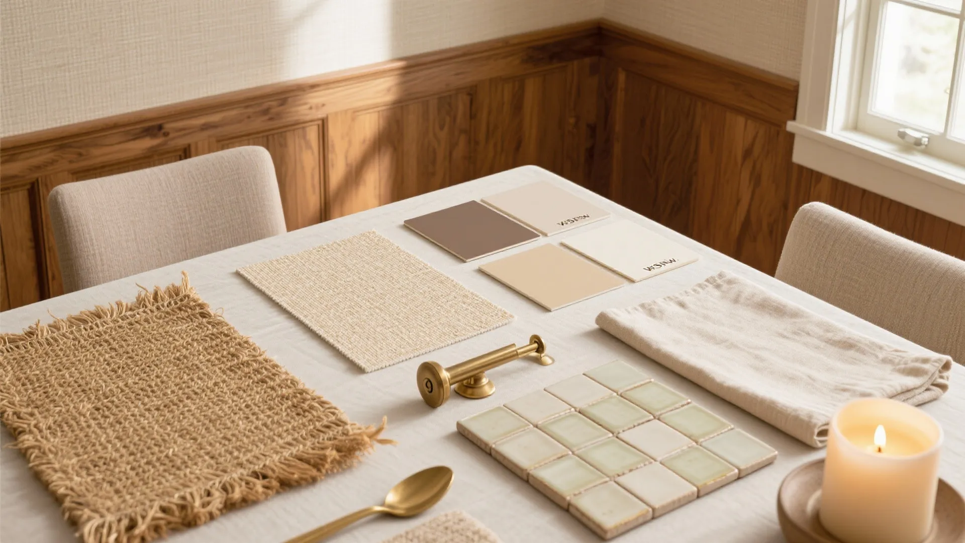 Grasscloth Meets Wood for Warmth