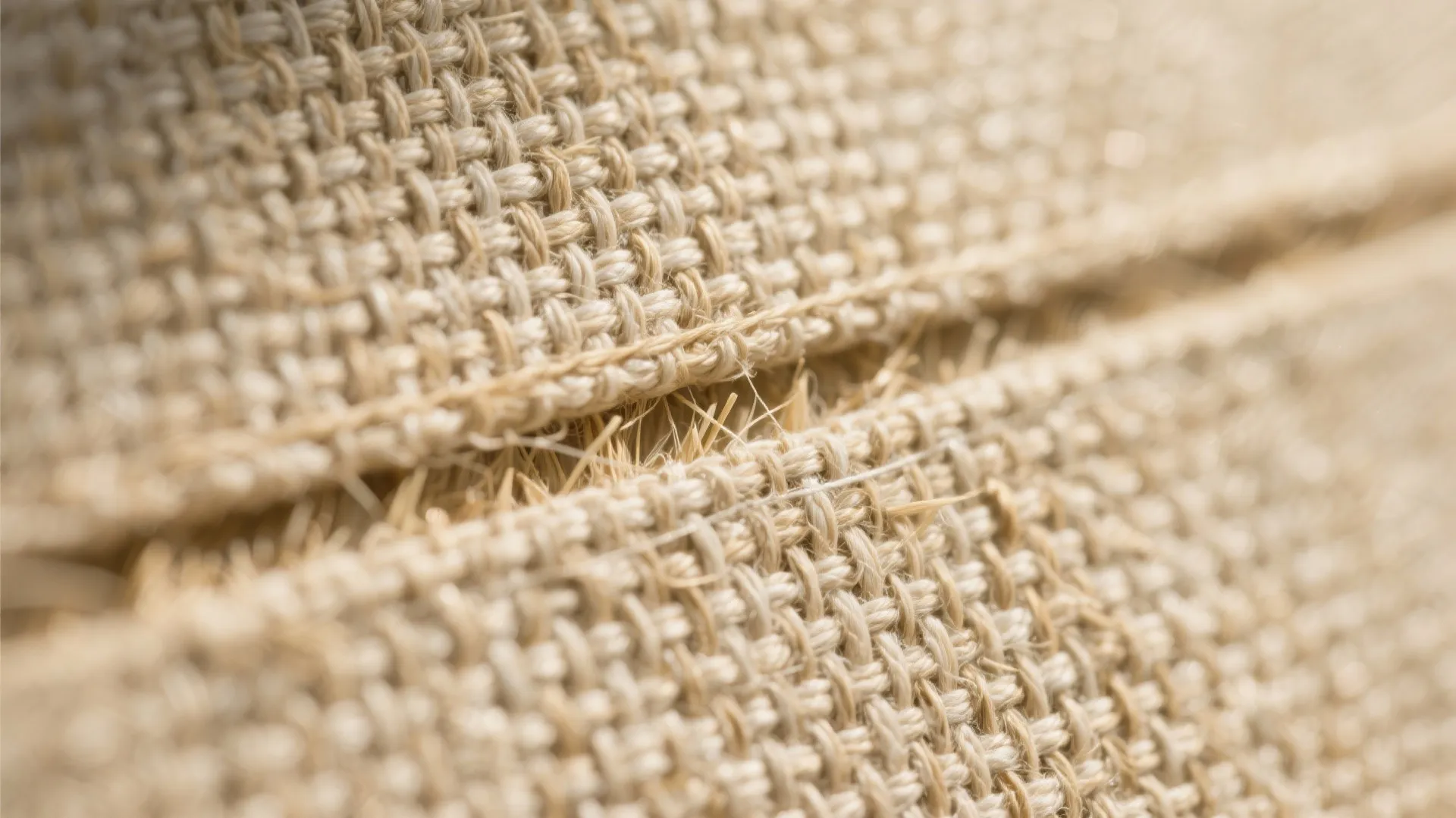 Close up view of natural woven fabric texture showing the detailed cross patterns of material