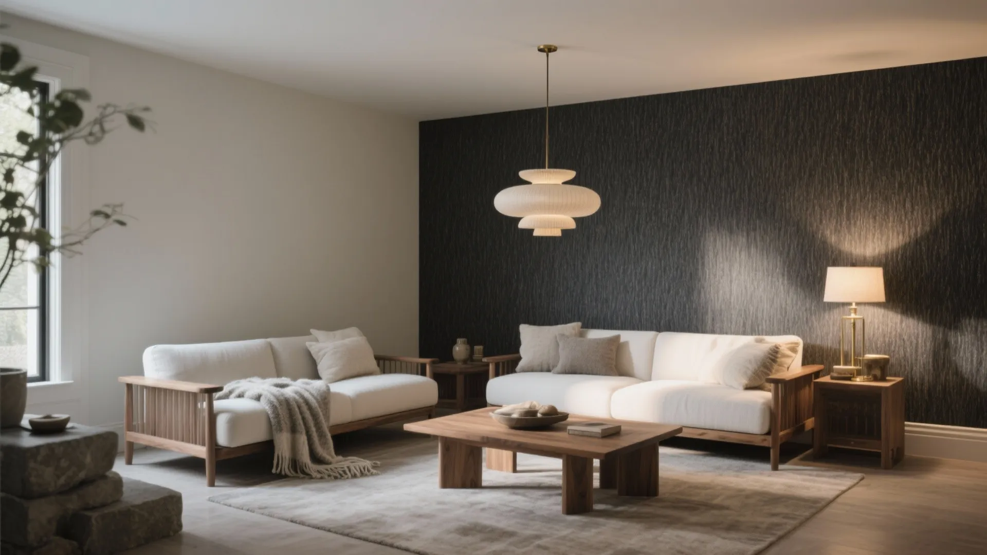 Charcoal Grasscloth and Linen-Weave Quiet Luxury