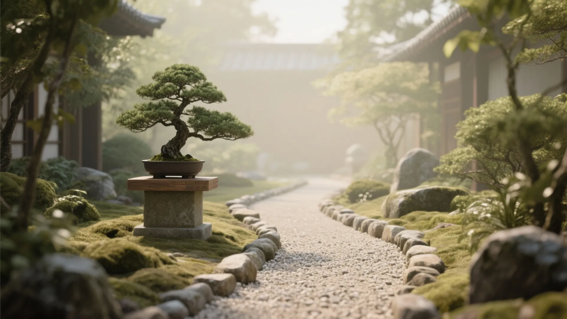 5. Gravel Path & Bonsai Display