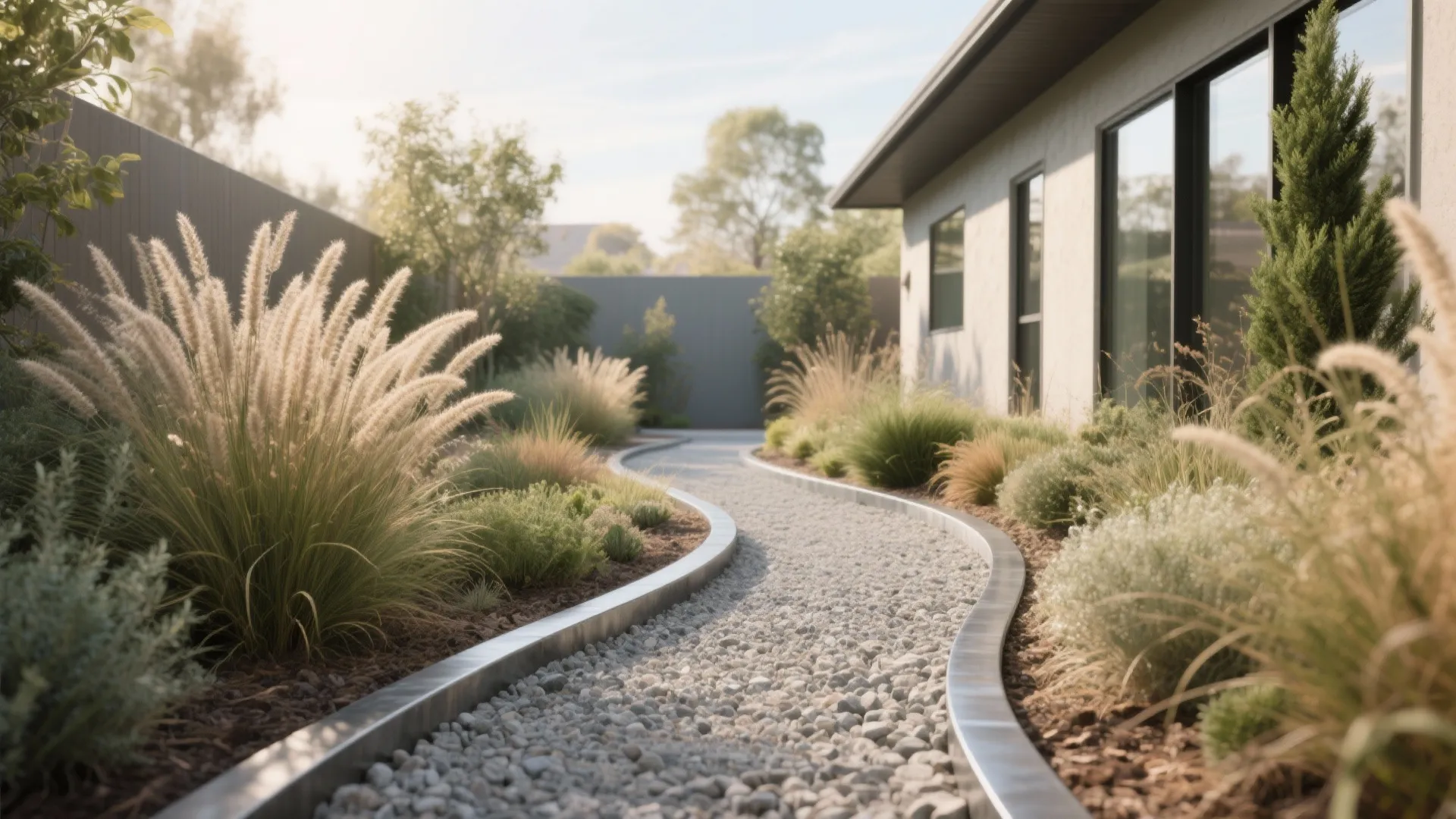 Gentle gravel paths and native plant beds