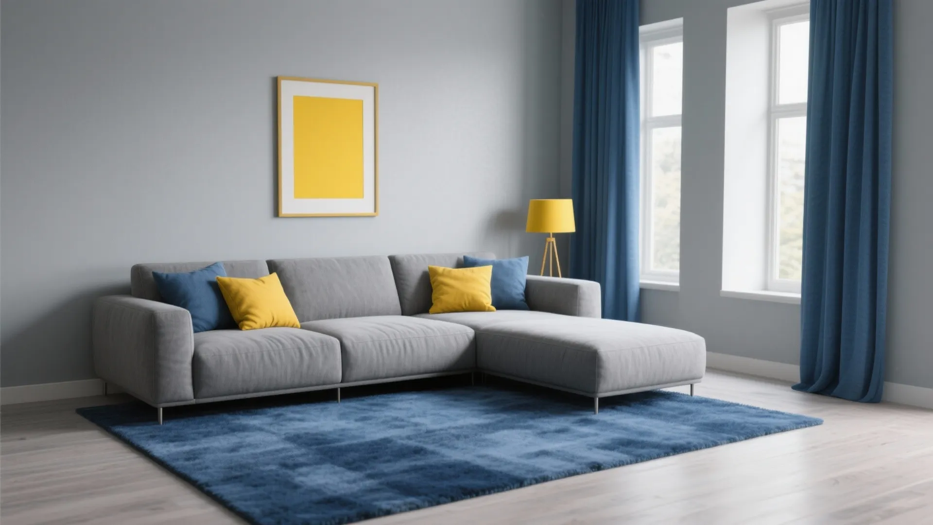 1. Gray Base, Blue Accent, Yellow Pops