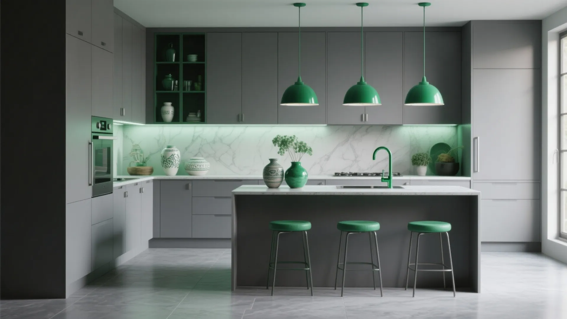 5. Monochrome Gray Base with Pops of Emerald