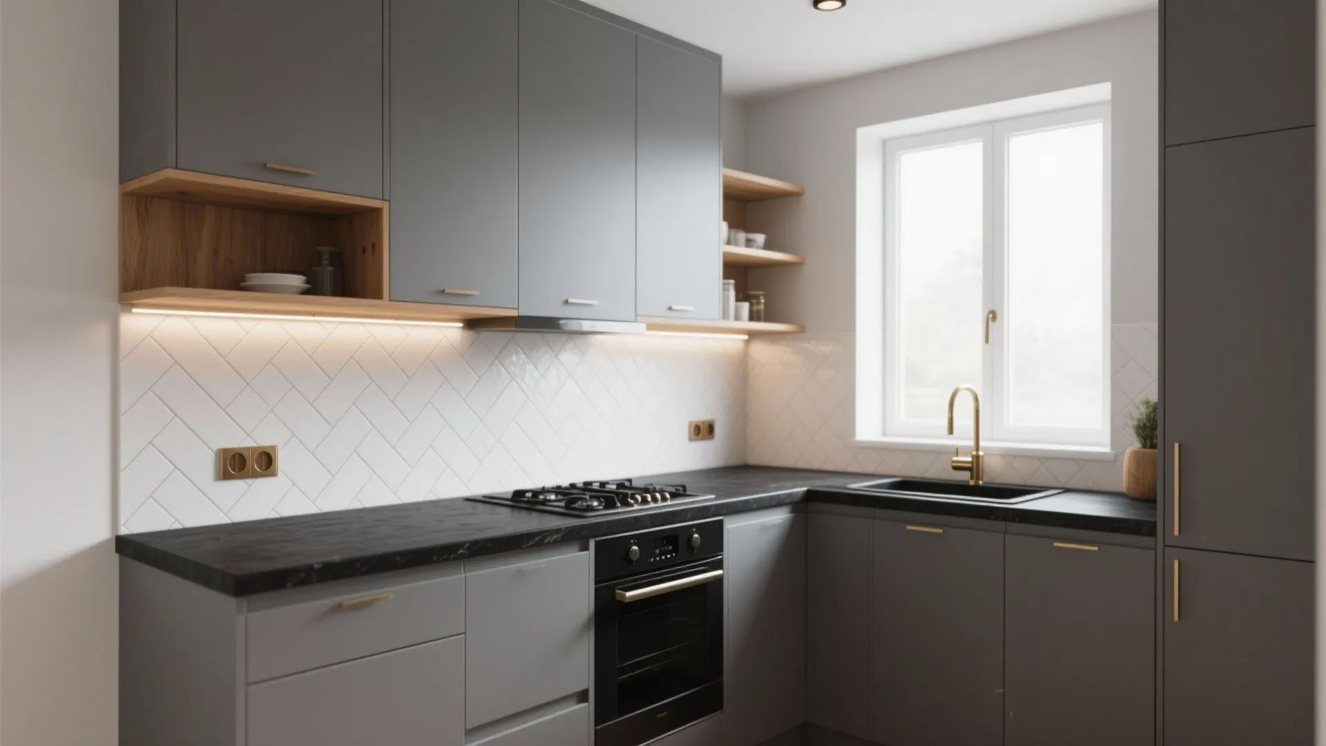 5 Ideas for Gray Kitchen Cabinets & Black Countertops: Creative small-space kitchen design ideas using gray cabinets and black countertops from a veteran designer