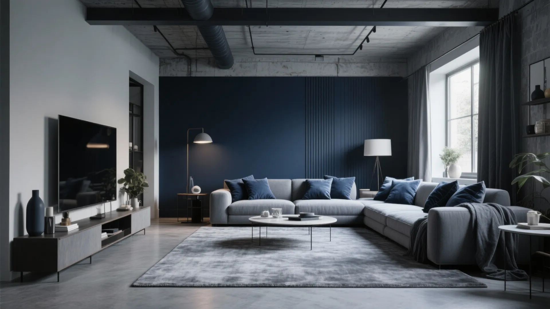 Gray Carpet with Bold Accent Walls