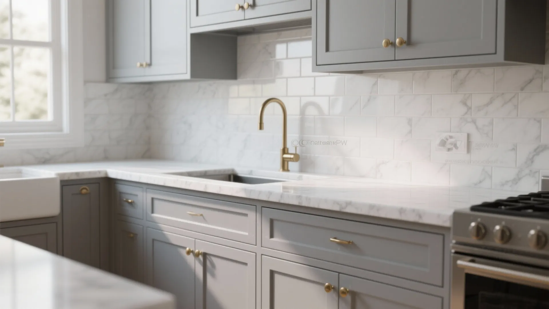 Soft Gray Cabinets with Crisp White Counters