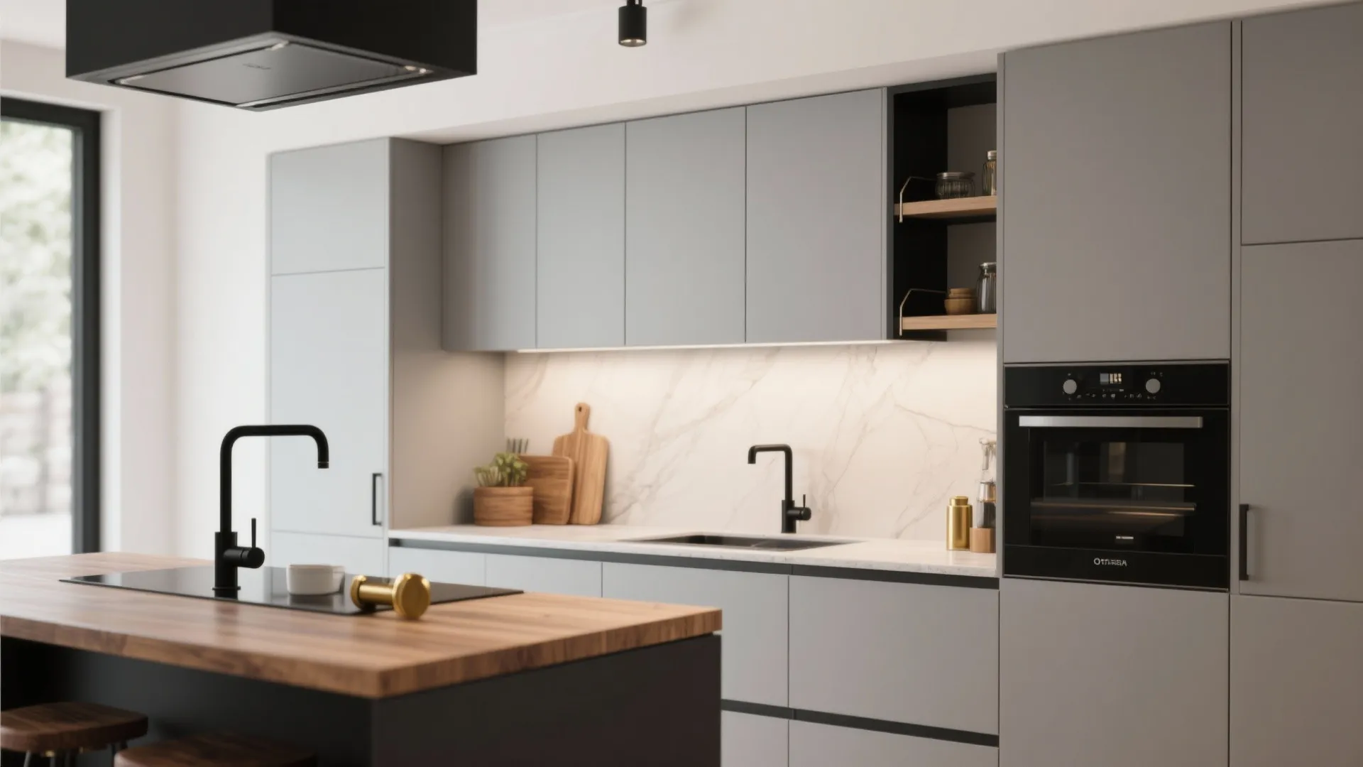 4. Gray Cabinets with Black Accents