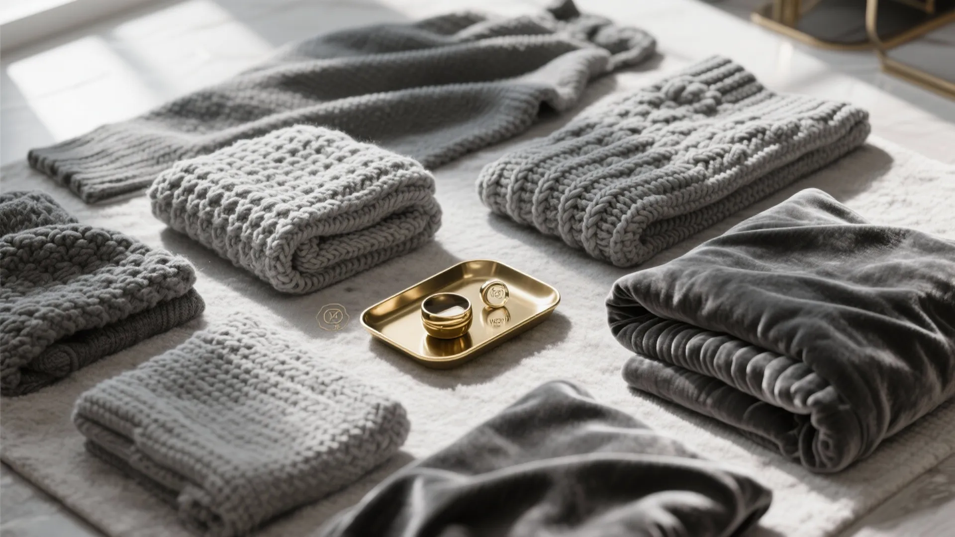 10. Mixing Gray Fabrics with Gold Accessories