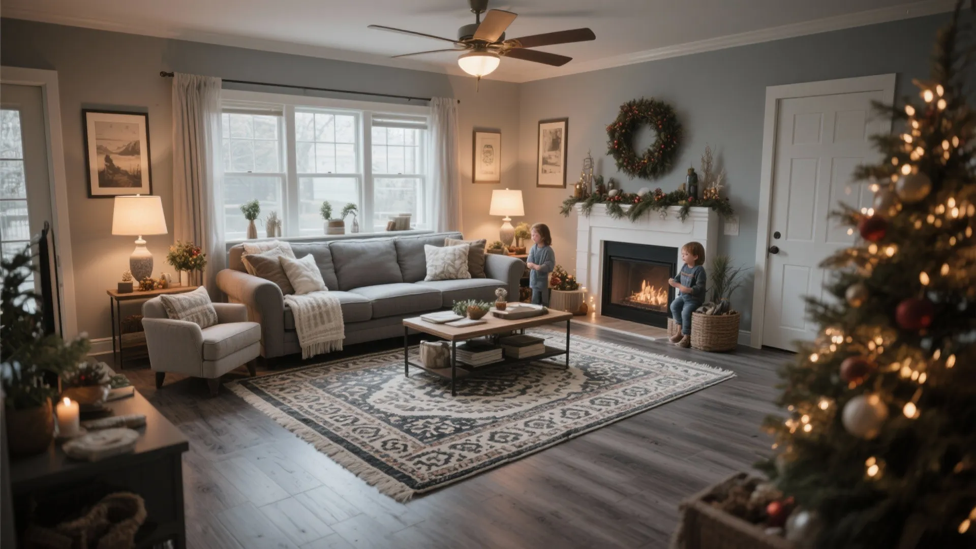 10. Gray Flooring with Area Rug Layers