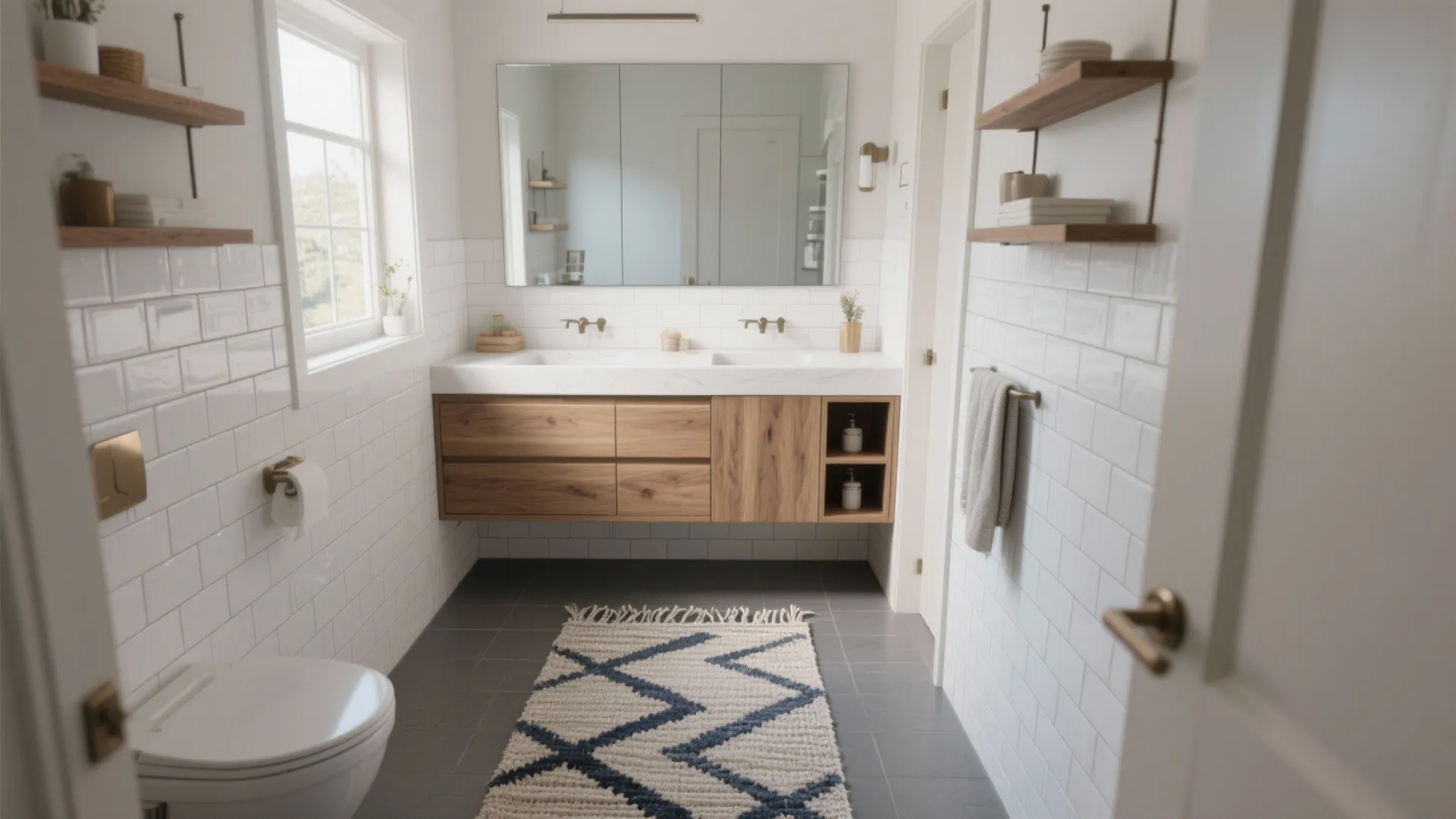 5 Smart Ideas for Gray Floor & White Subway Tile Bathrooms: Small bathroom design tips to make gray floors and white subway tiles feel spacious, stylish, and super functional