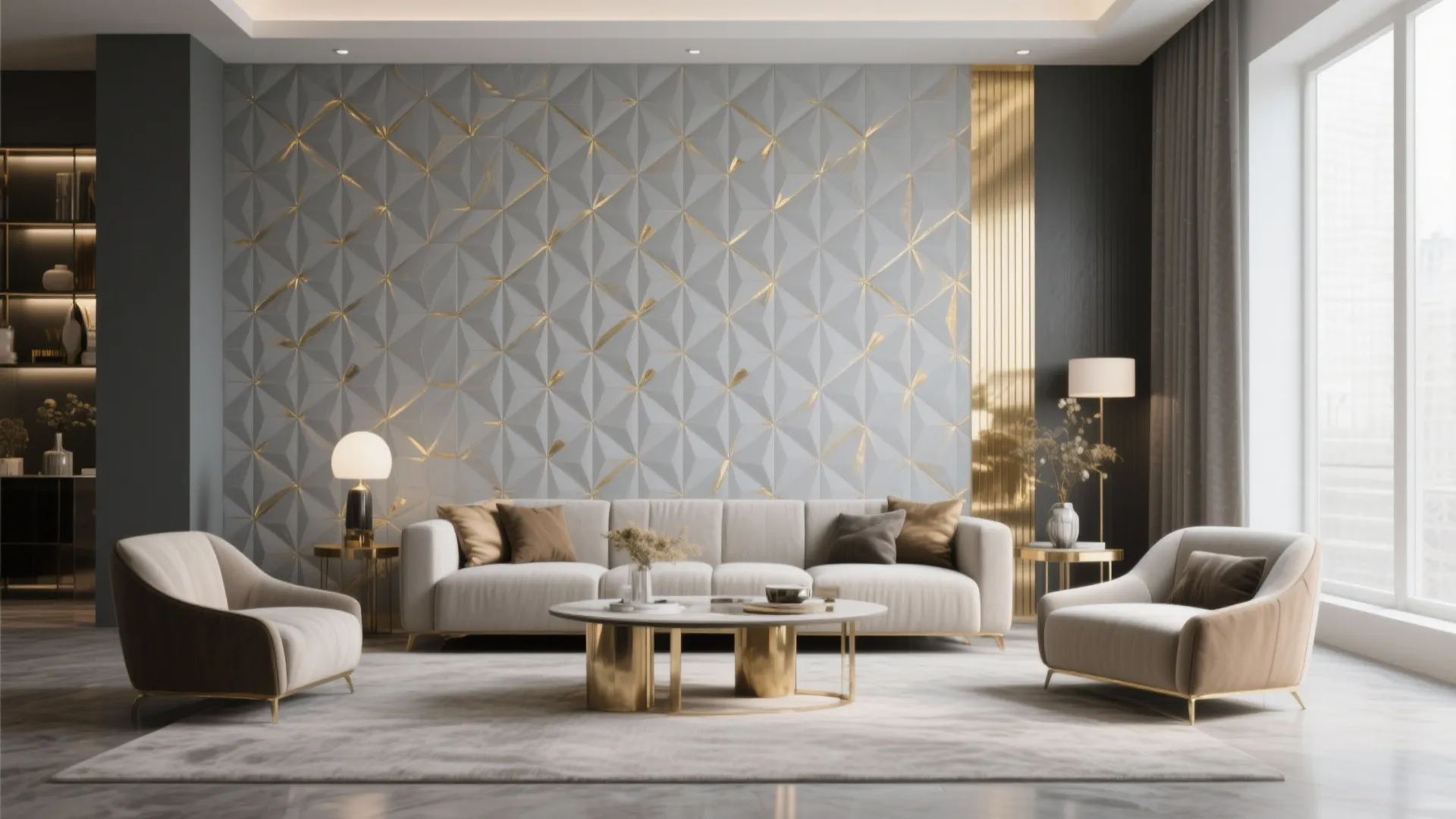 8. Gray and Gold Patterned Accent Wall