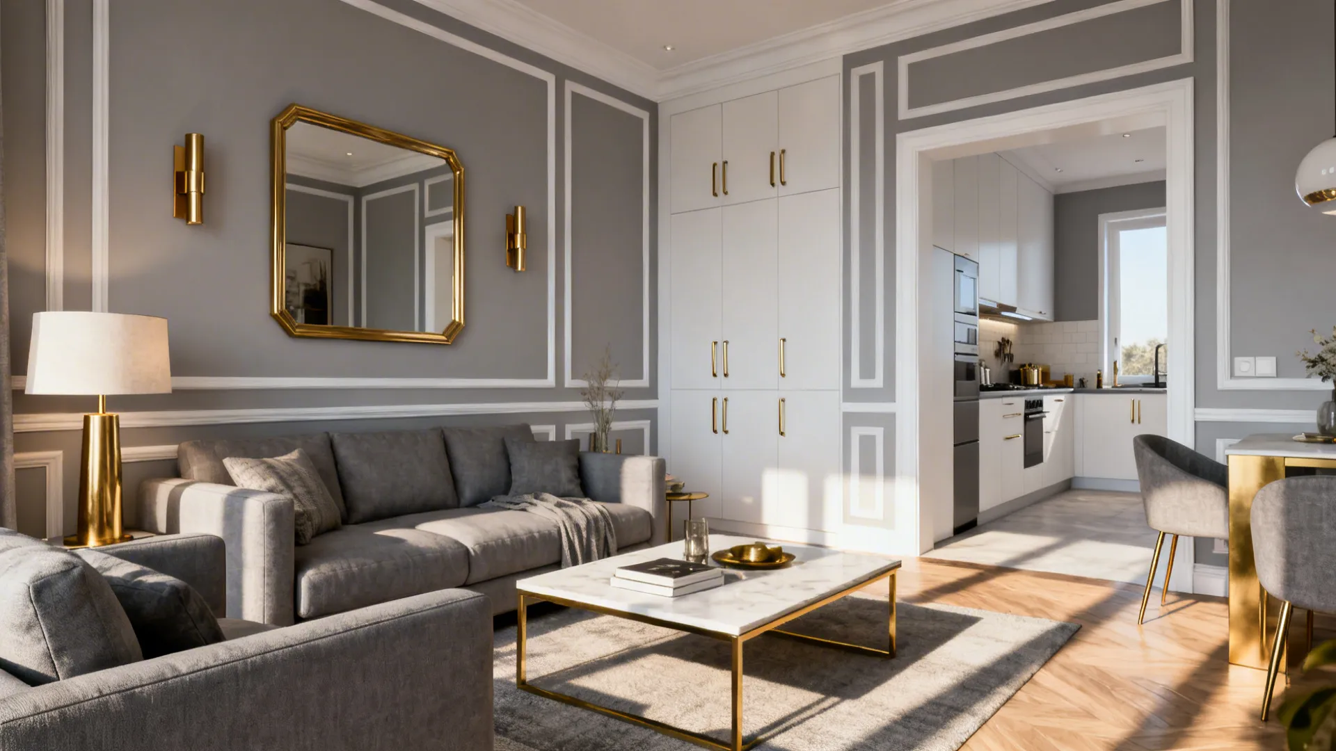 Gray, Gold & White Living Room Ideas — 5 Inspirations