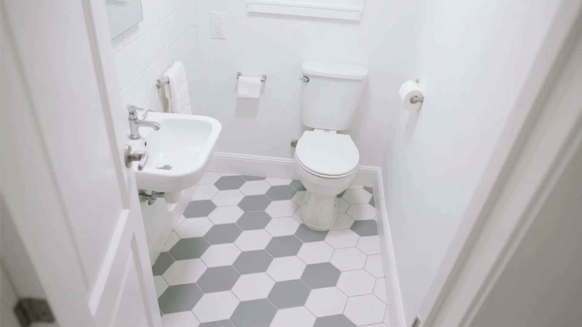 2. Gray Hexagon Floor with White Walls