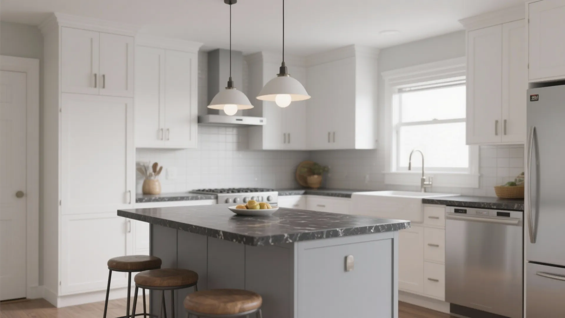 7. Light Gray Island with Contrasting Countertop