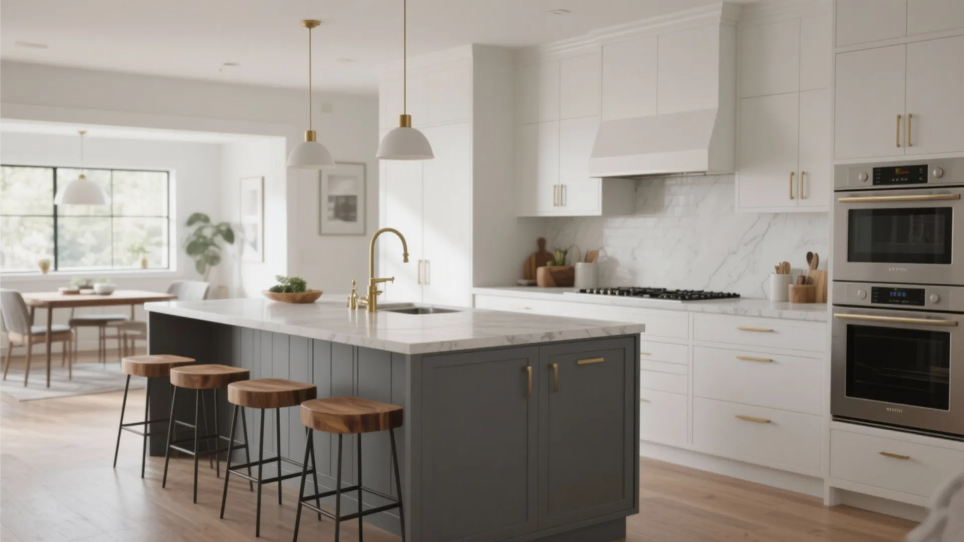 5. Gray Island with White Perimeter Cabinets