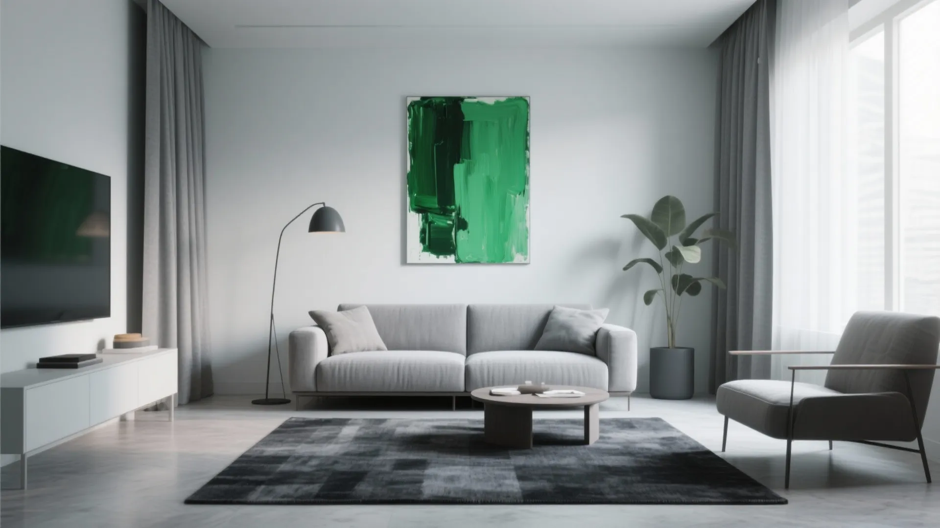 8. Monochrome Gray Layers with a Pop of Green Art