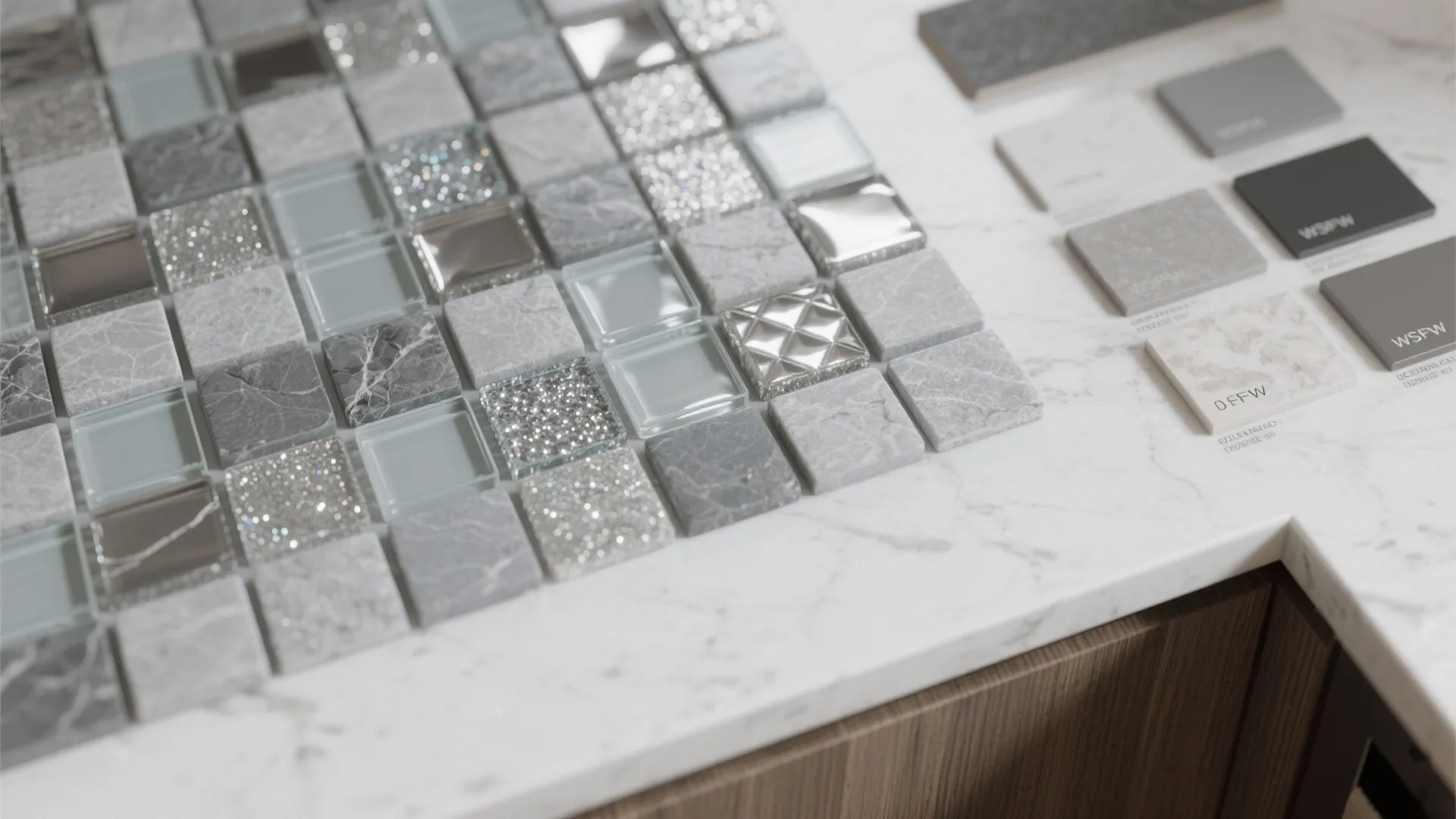 5. Gray mosaic tiles for backsplash flexibility