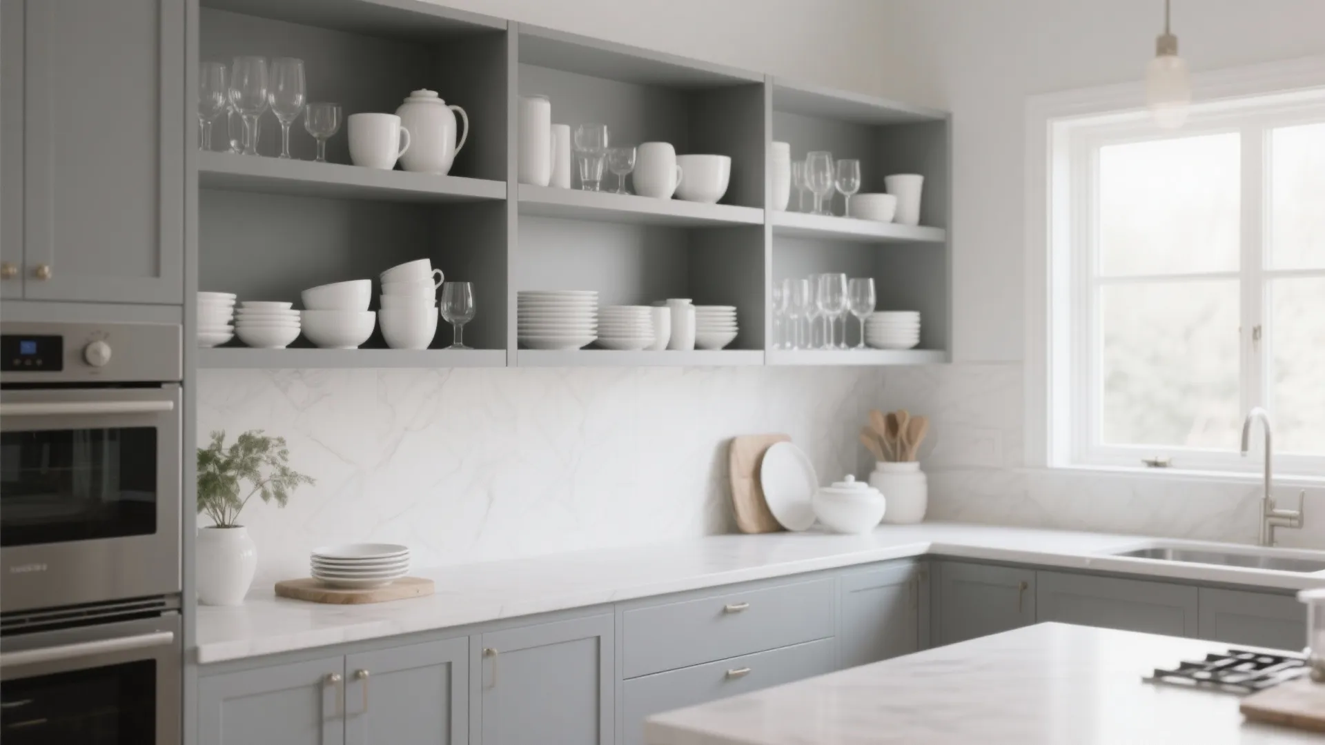 5. Open Shelving in Matching Gray