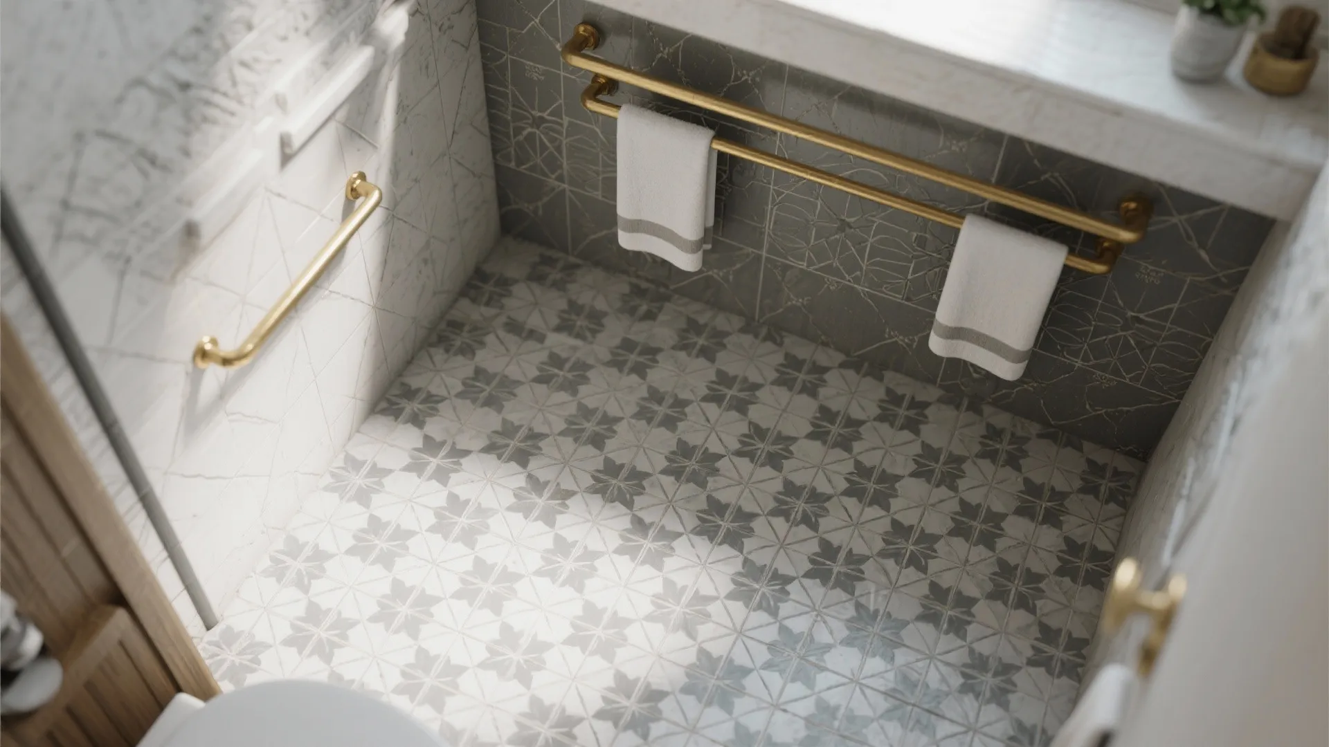8. Gray Patterned Floor with Gold Accents