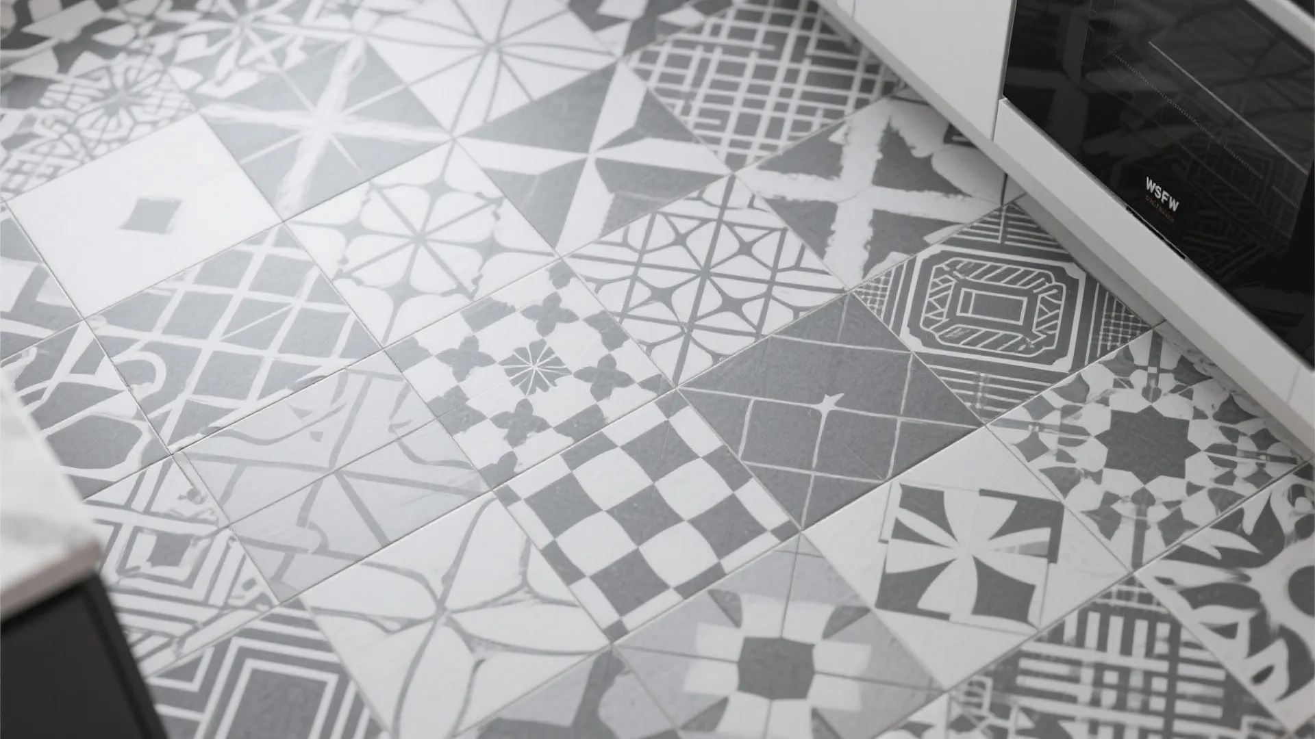 6. Patterned Gray Tile Flooring