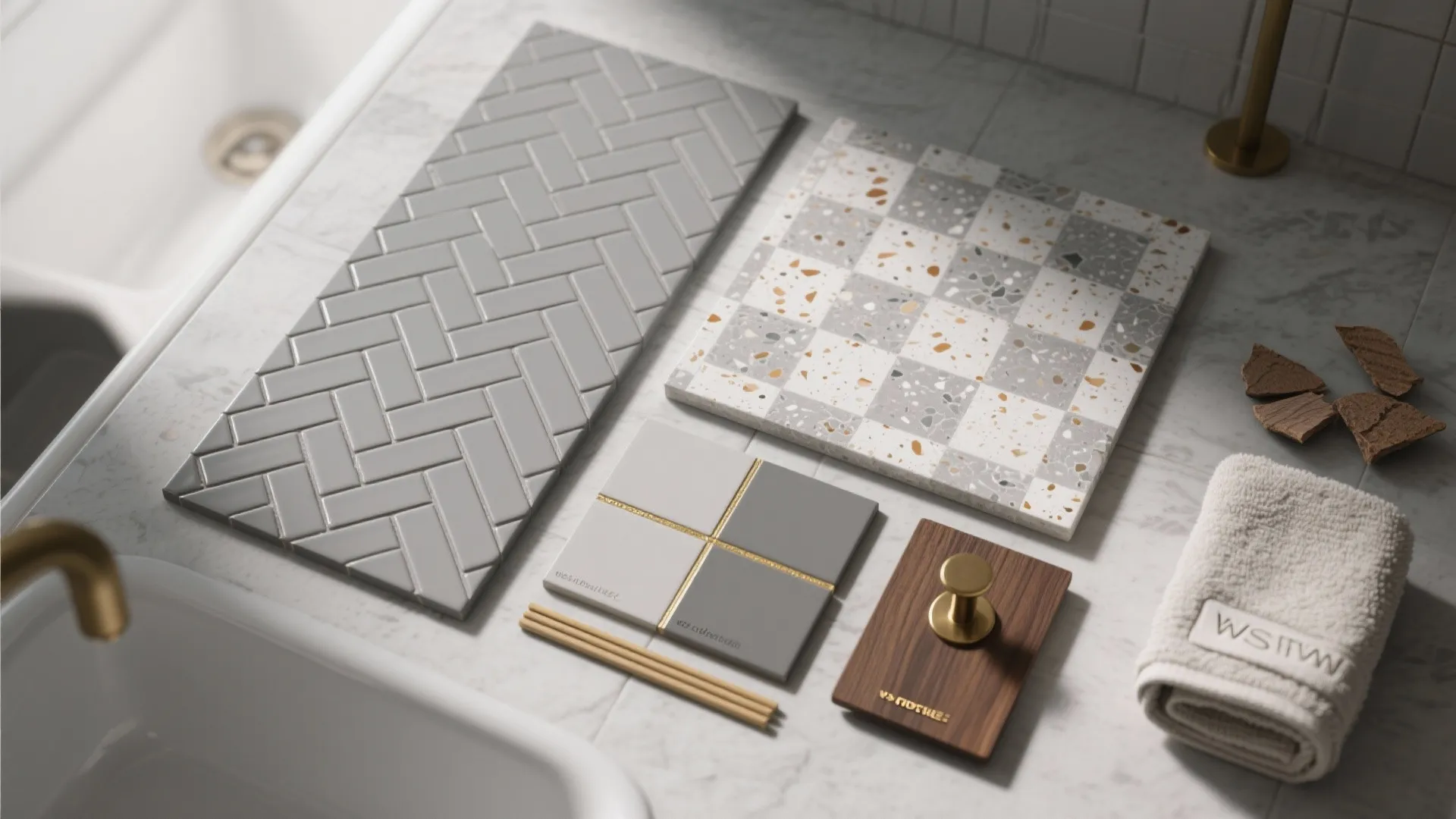 Idea 5: Pattern play—herringbone, terrazzo, or two-tone grout