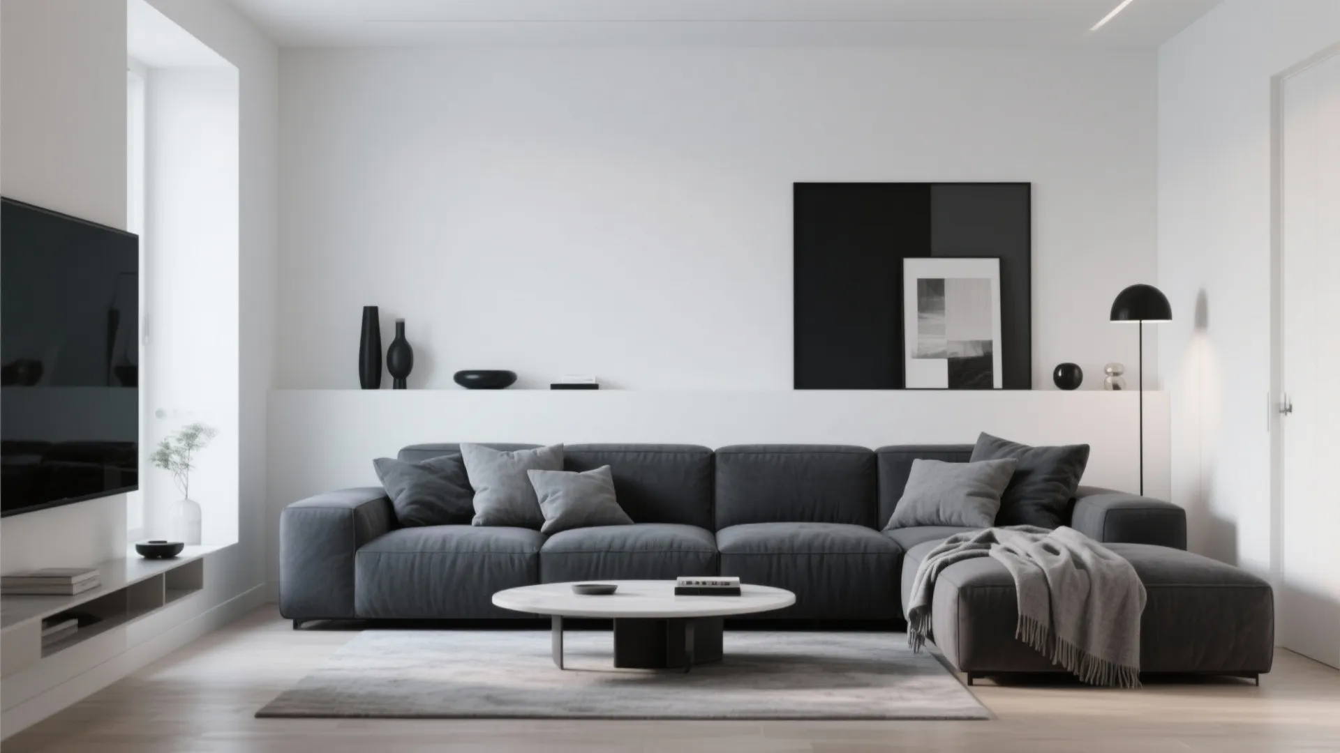 1. Minimalist Gray Sofa Centerpiece