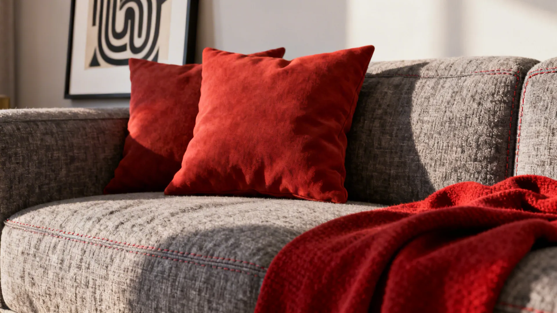 1. Neutral Gray Base with Pops of Tomato Red