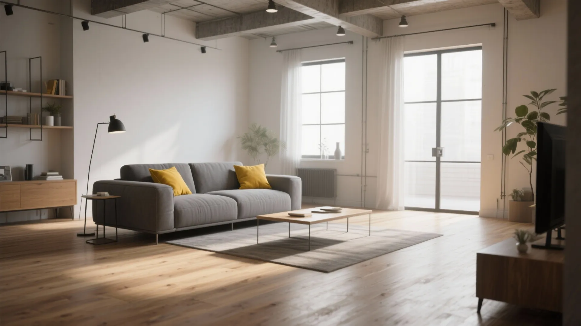 1. Minimalist Gray Sofa with Yellow Accents