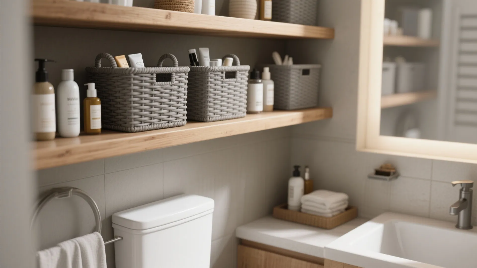 3. Gray Storage Baskets to Declutter Visually