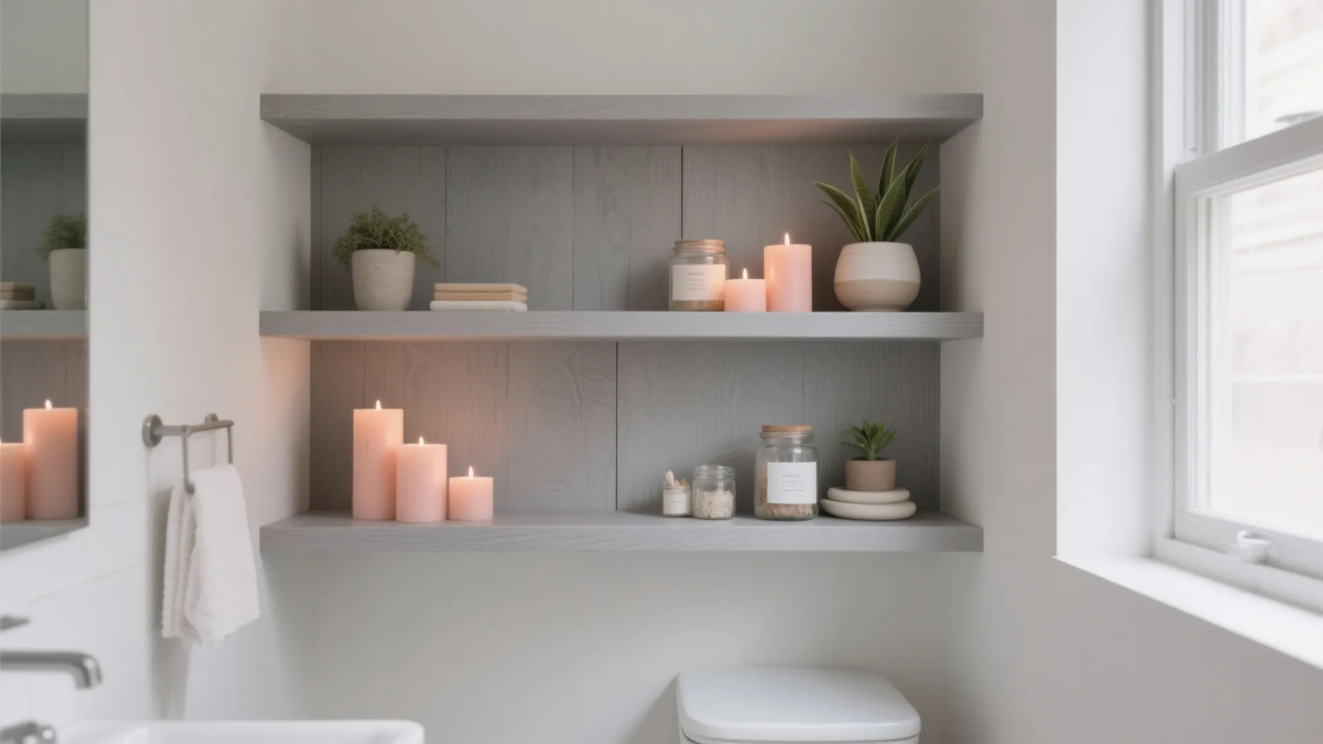 10. Minimalist Gray Storage with Peach Decor