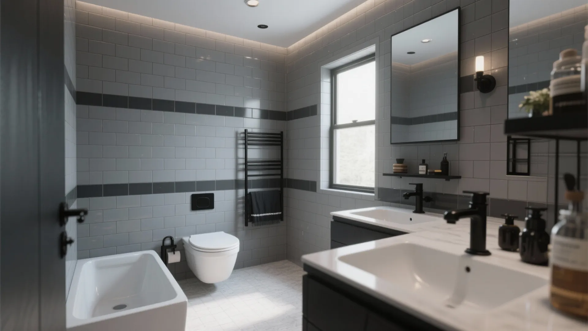 3. Gray Subway Tiles with Dark Grout