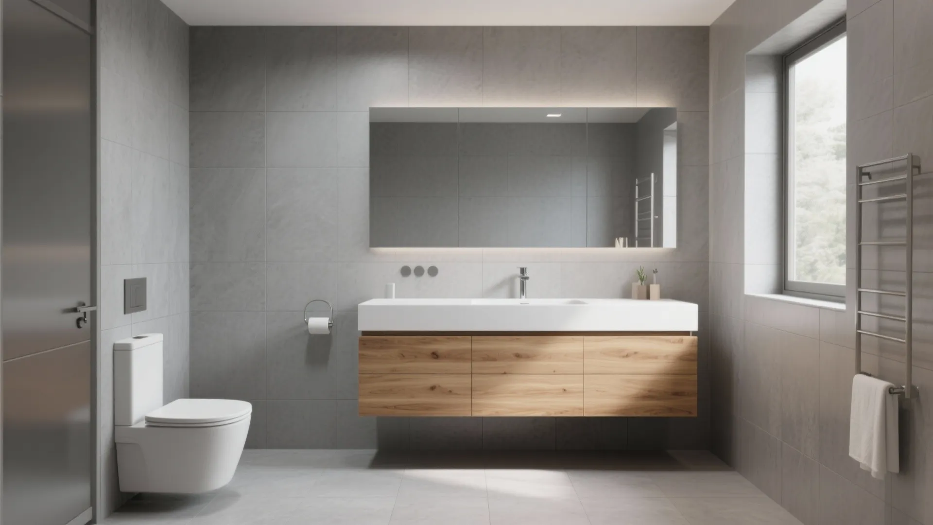 8. Gray Tile + Wood Vanity